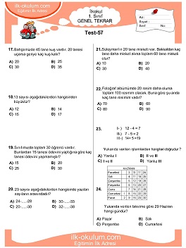 ilkokul 1. Sınıf Genel Tekrar Testleri 